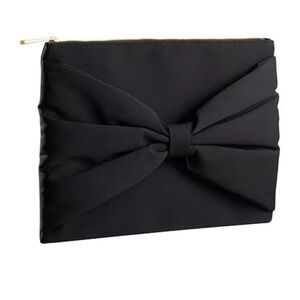 Carolina Herrera black satin bow knot cosmetic bag